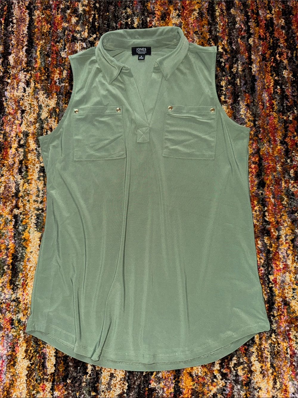 Jones New York Olive Sleeveless Split-Neck Utility Tank S